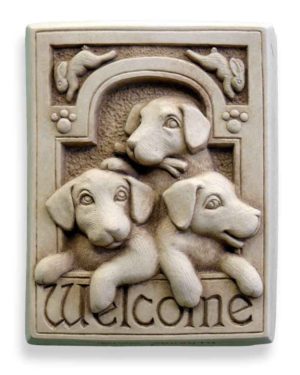 Cast Stone Welcome Plaque Featuring Puppies Puppies Welcome Plaque